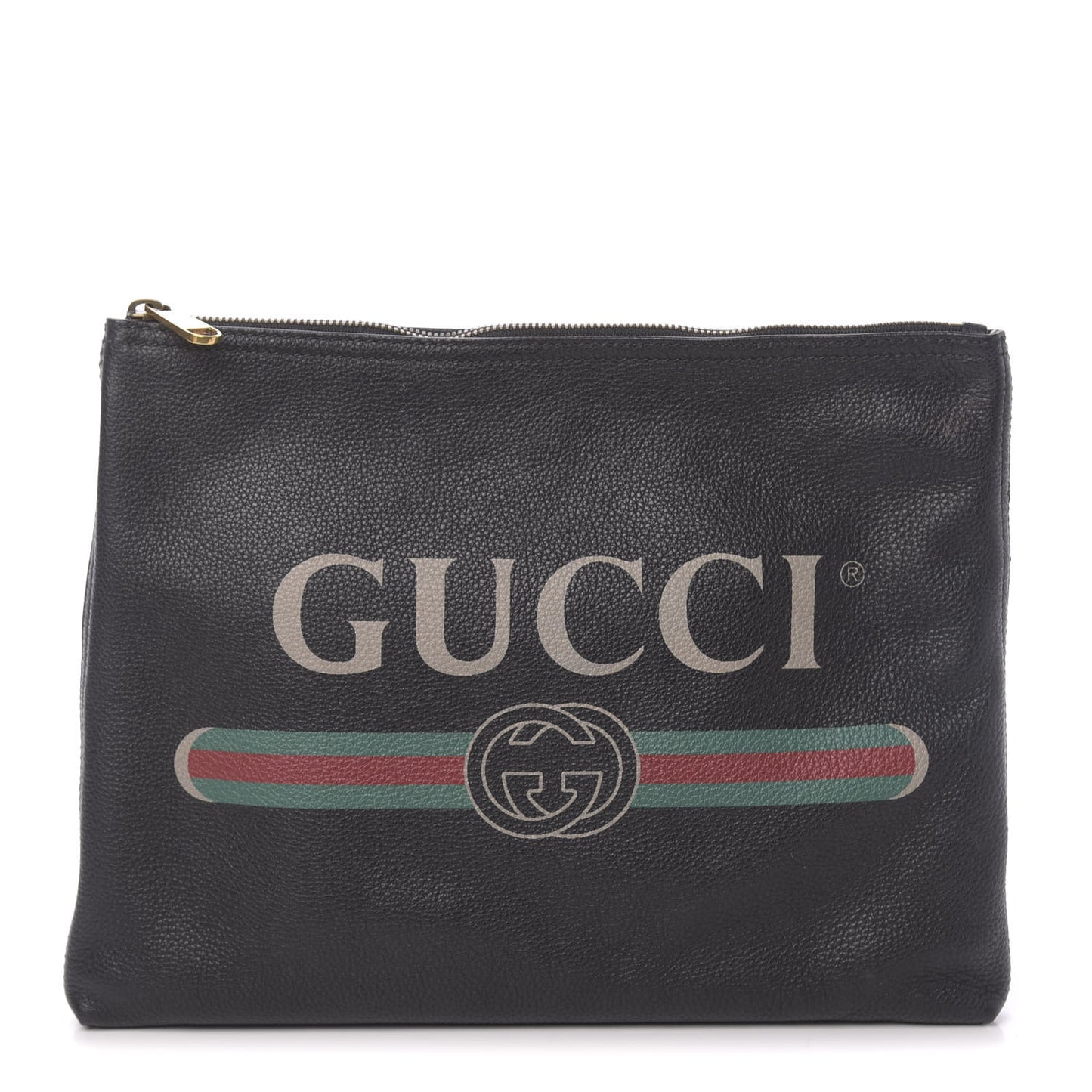 Pebbled Calfskin Medium Logo Portfolio Clutch Black