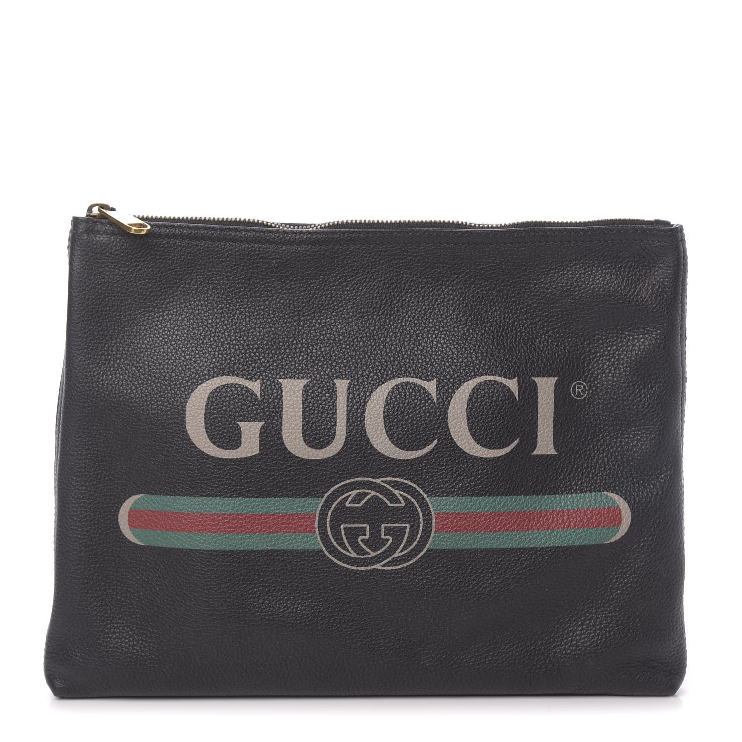Gucci Pebbled Calfskin Medium Logo Portfolio Clutch Black 1 of 11