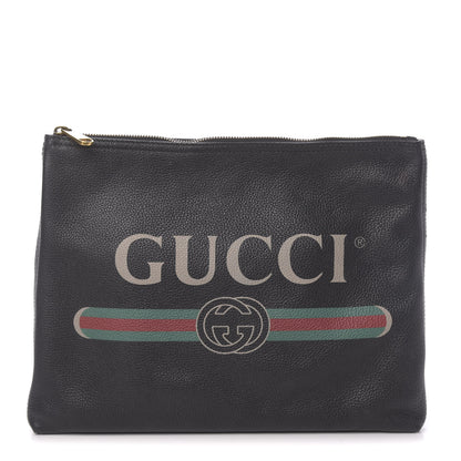 Gucci Pebbled Calfskin Medium Logo Portfolio Clutch Black 1 of 11
