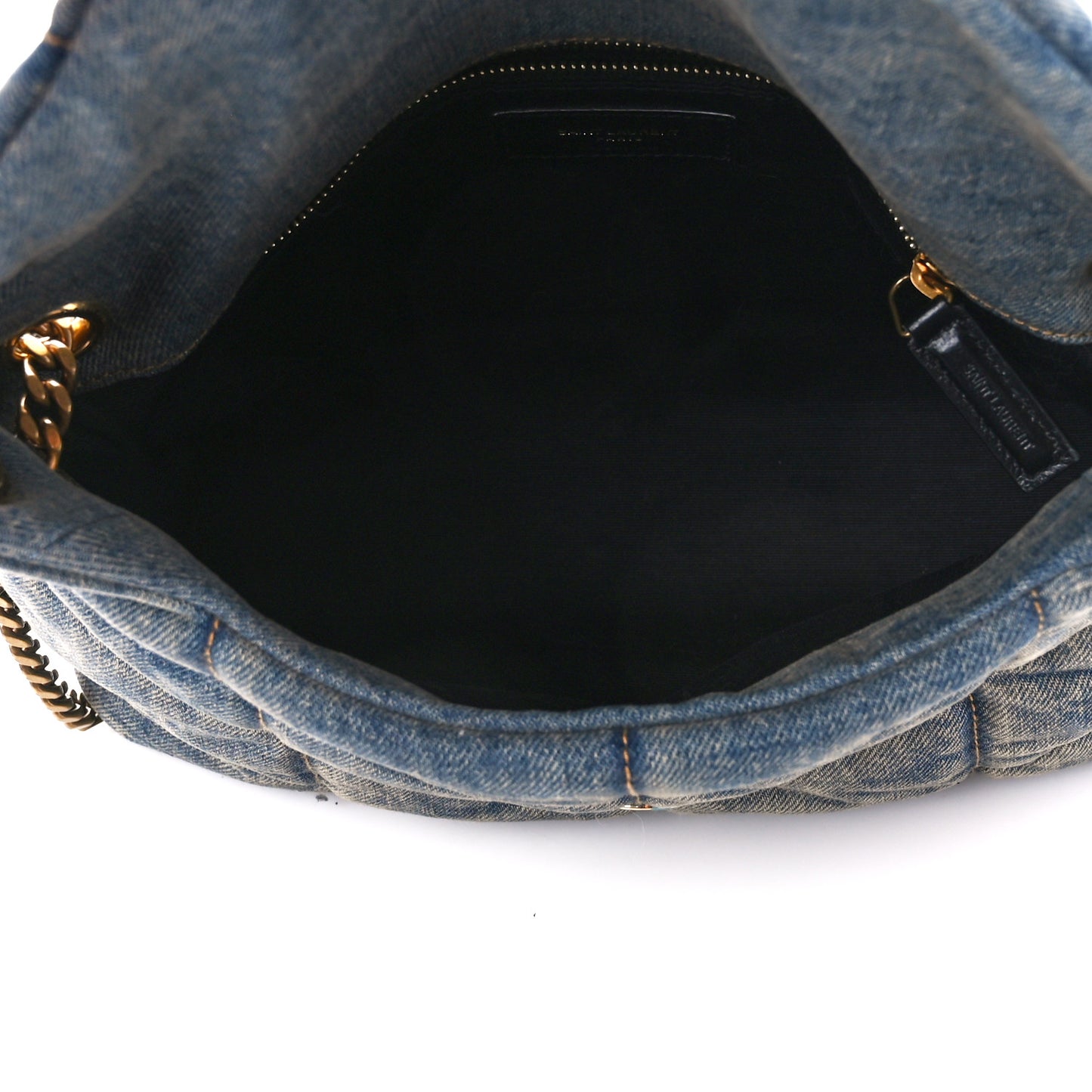 Denim Quilted Small Loulou Puffer Monogram Chain Satchel Blue Cinnamon
