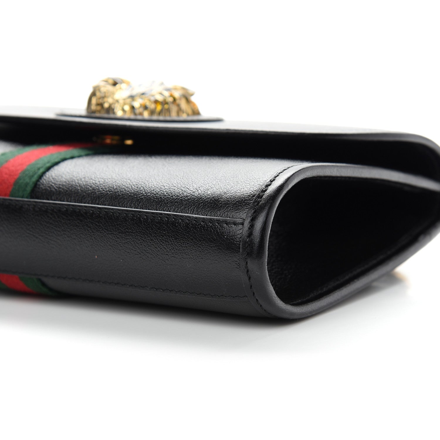 Gucci Textured Calfskin Web Small Rajah Slim Flap Shoulder Bag Black 9 of 10