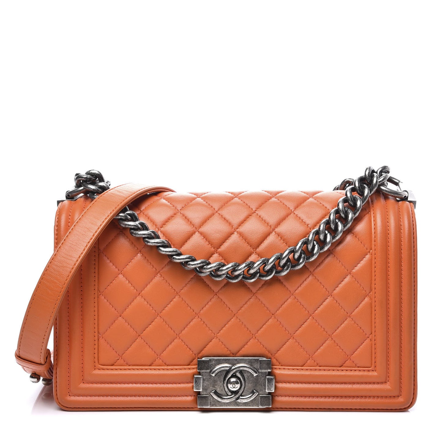 Lambskin Quilted Medium Boy Flap Orange