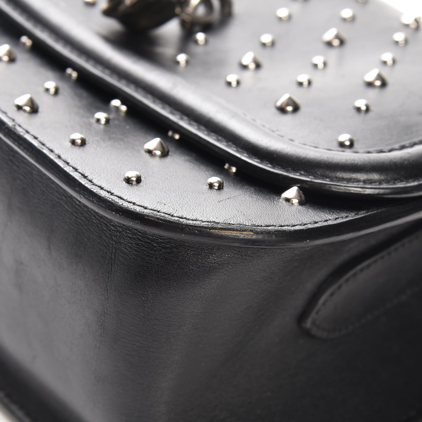 Calfskin Studded Small Padlock Crossbody Bag Black