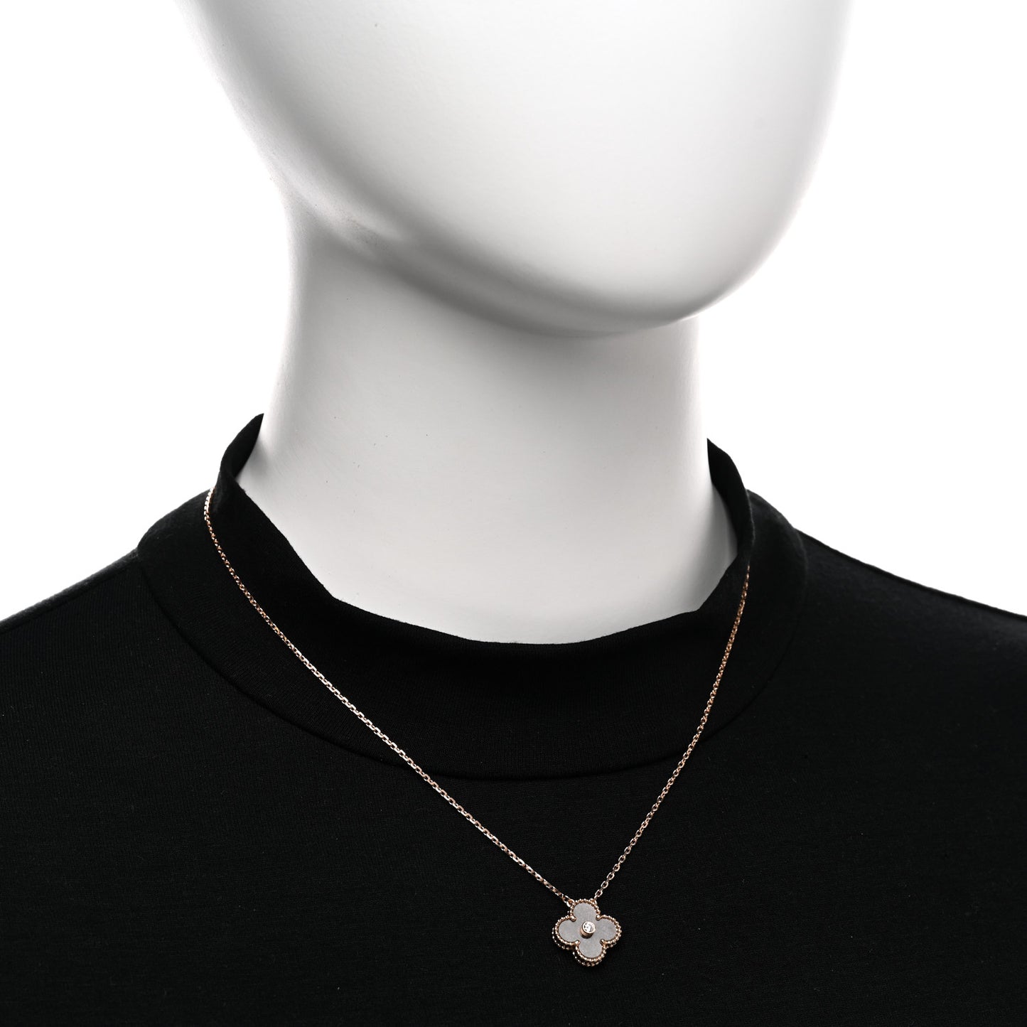 18K Rose Gold Diamond Silver Obsidian Vintage Alhambra Pendant Necklace