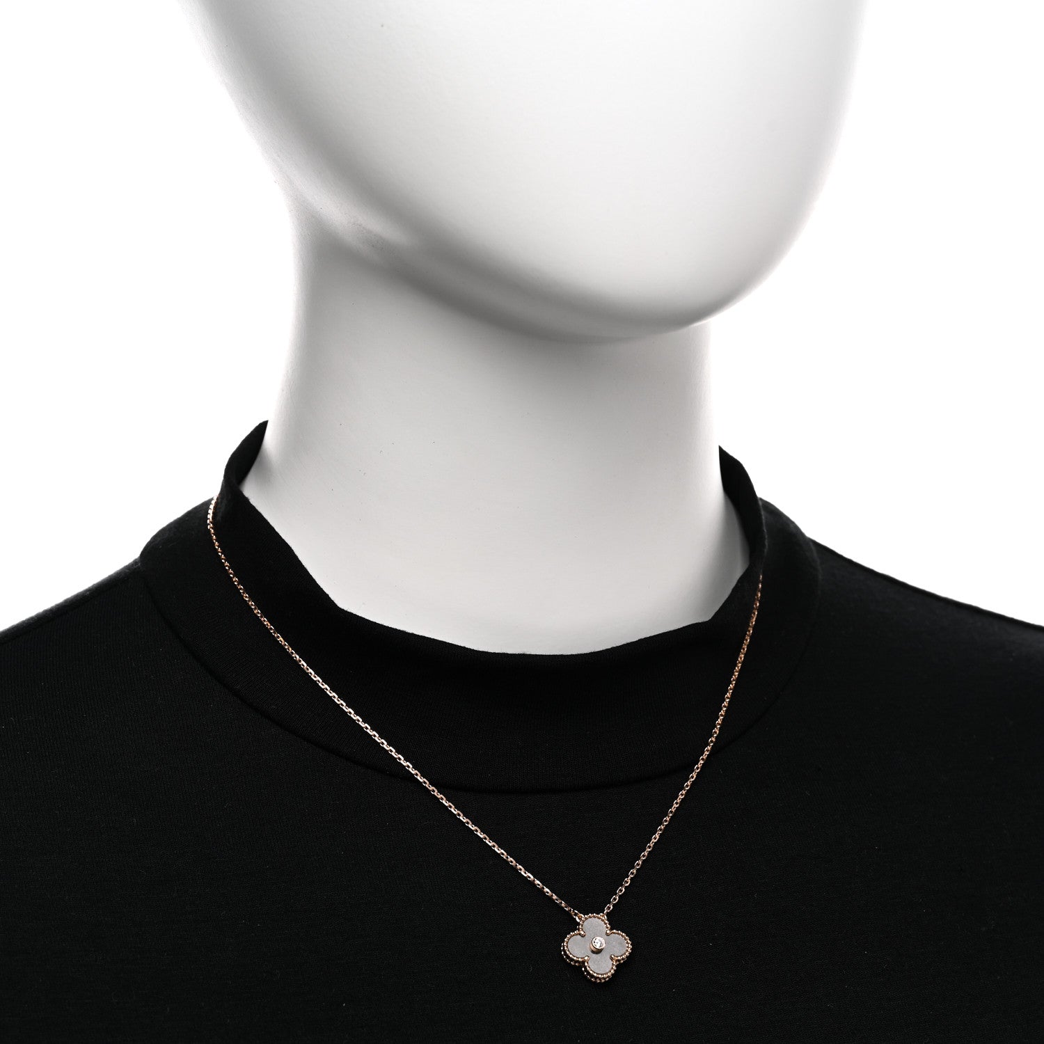 Van Cleef & Arpels 18K Rose Gold Diamond Silver Obsidian Vintage Alhambra Pendant Necklace 2 of 4