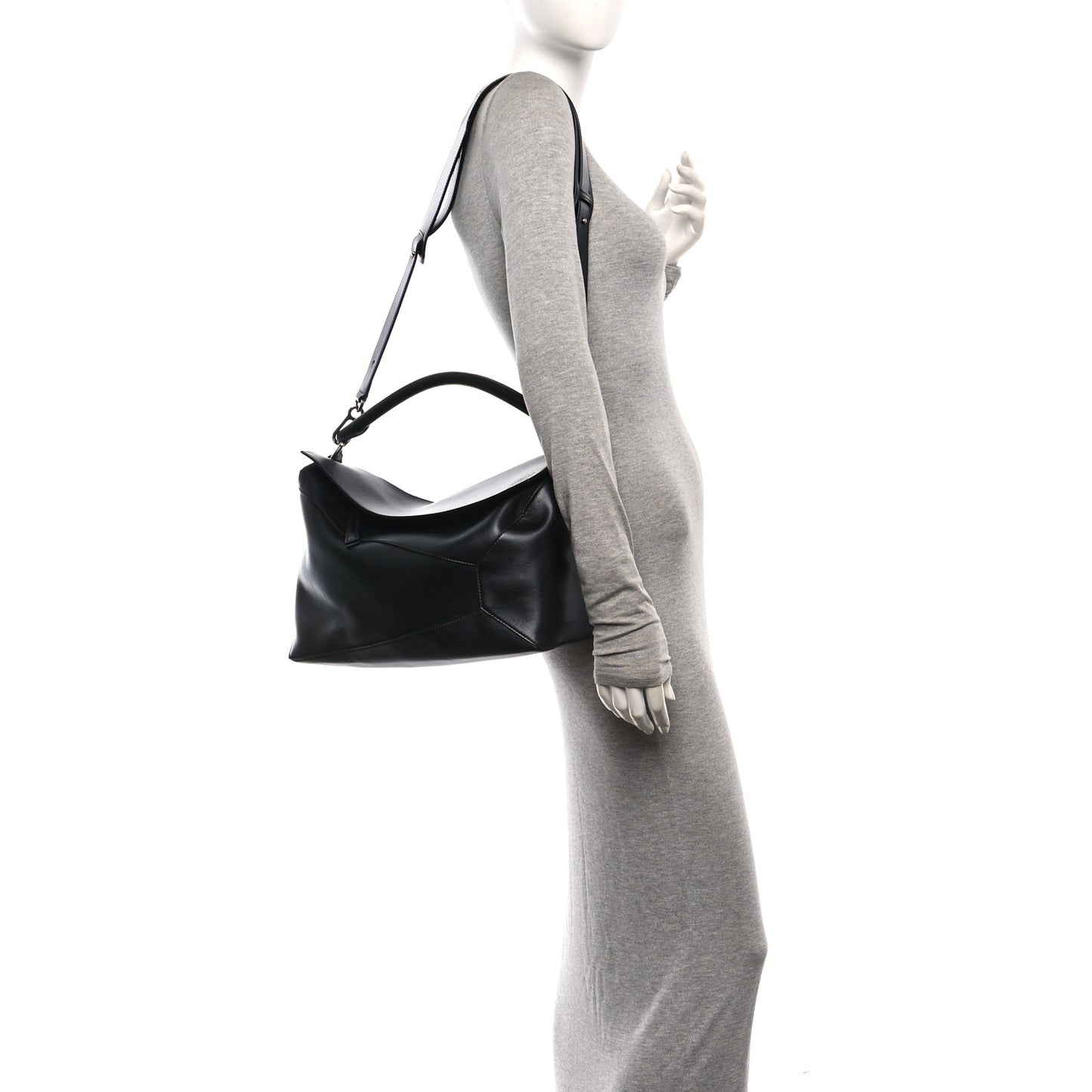 Calfskin Large Puzzle Edge Bag Black