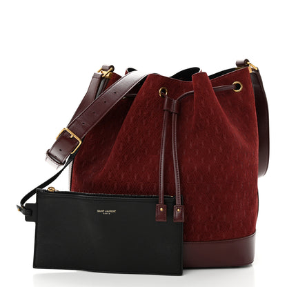 Saint Laurent Suede All-Over Monogram Bucket Bag Burgundy 3 of 10