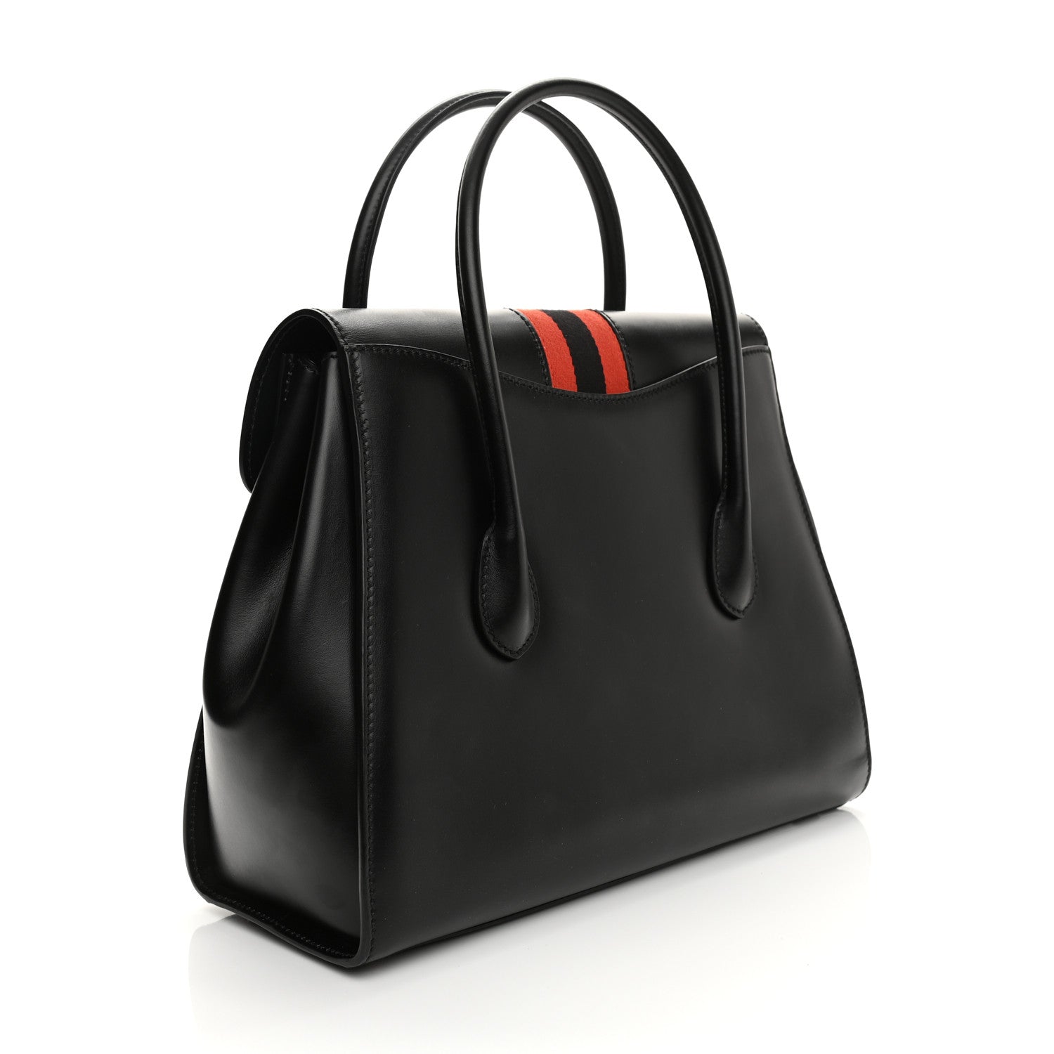 Gucci Plutone Calfskin Web Medium Turn Lock Top Handle Duffle Bag Black 3 of 13