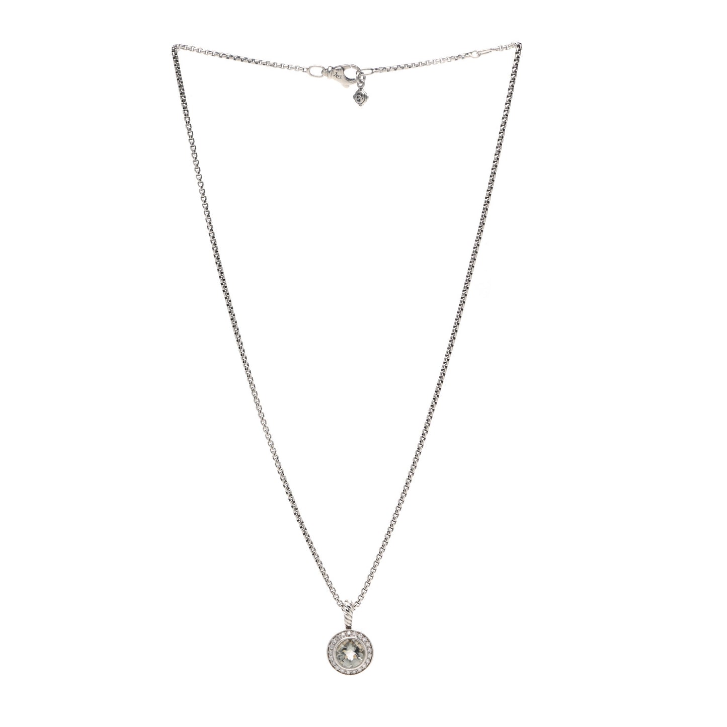 Sterling Silver Diamond Prasiolite 8mm Petite Cerise Pendant Necklace