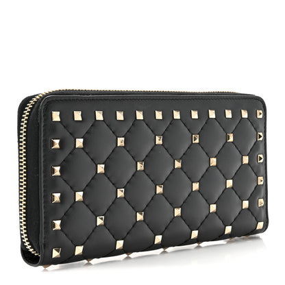 Valentino Garavani Lambskin Rockstud Spike VLTN Zip Around Wallet Black 3 of 11