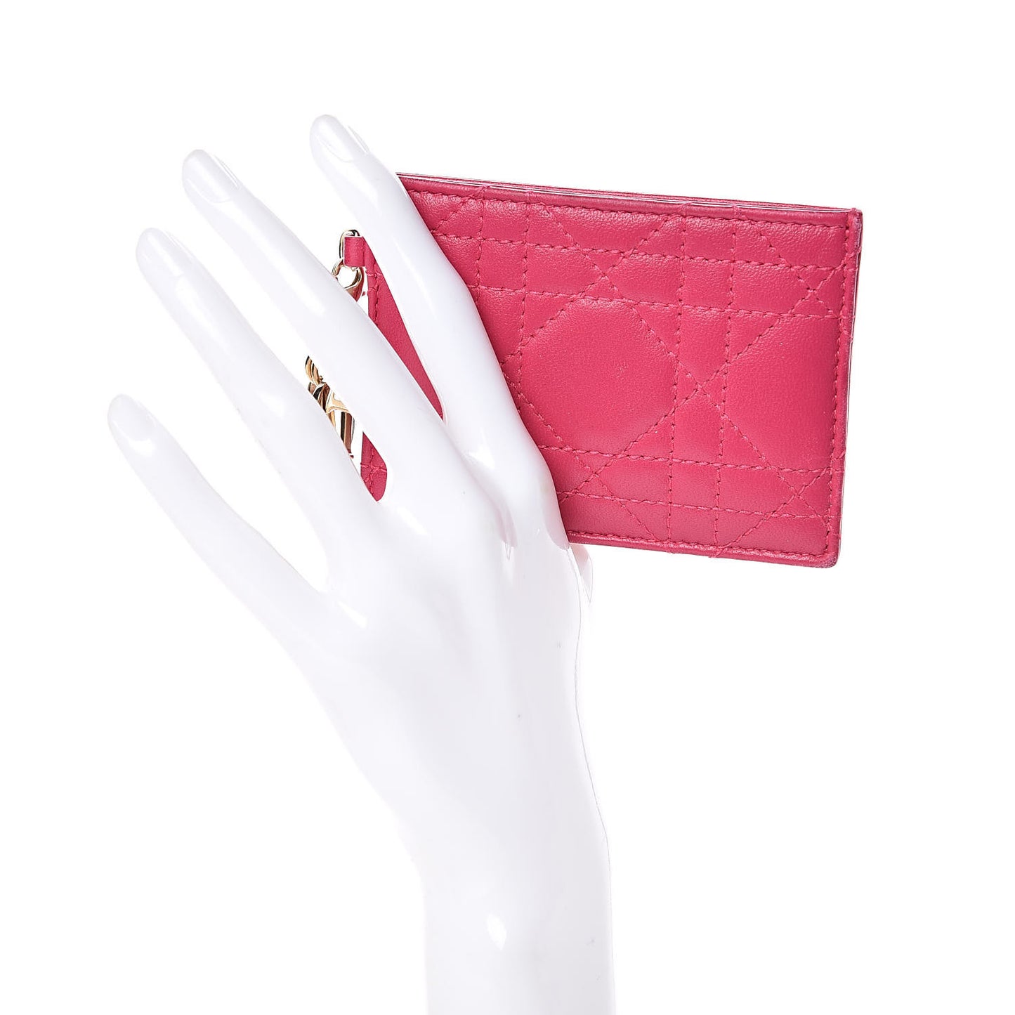 Lambskin Cannage Lady Dior Card Holder Fuchsia