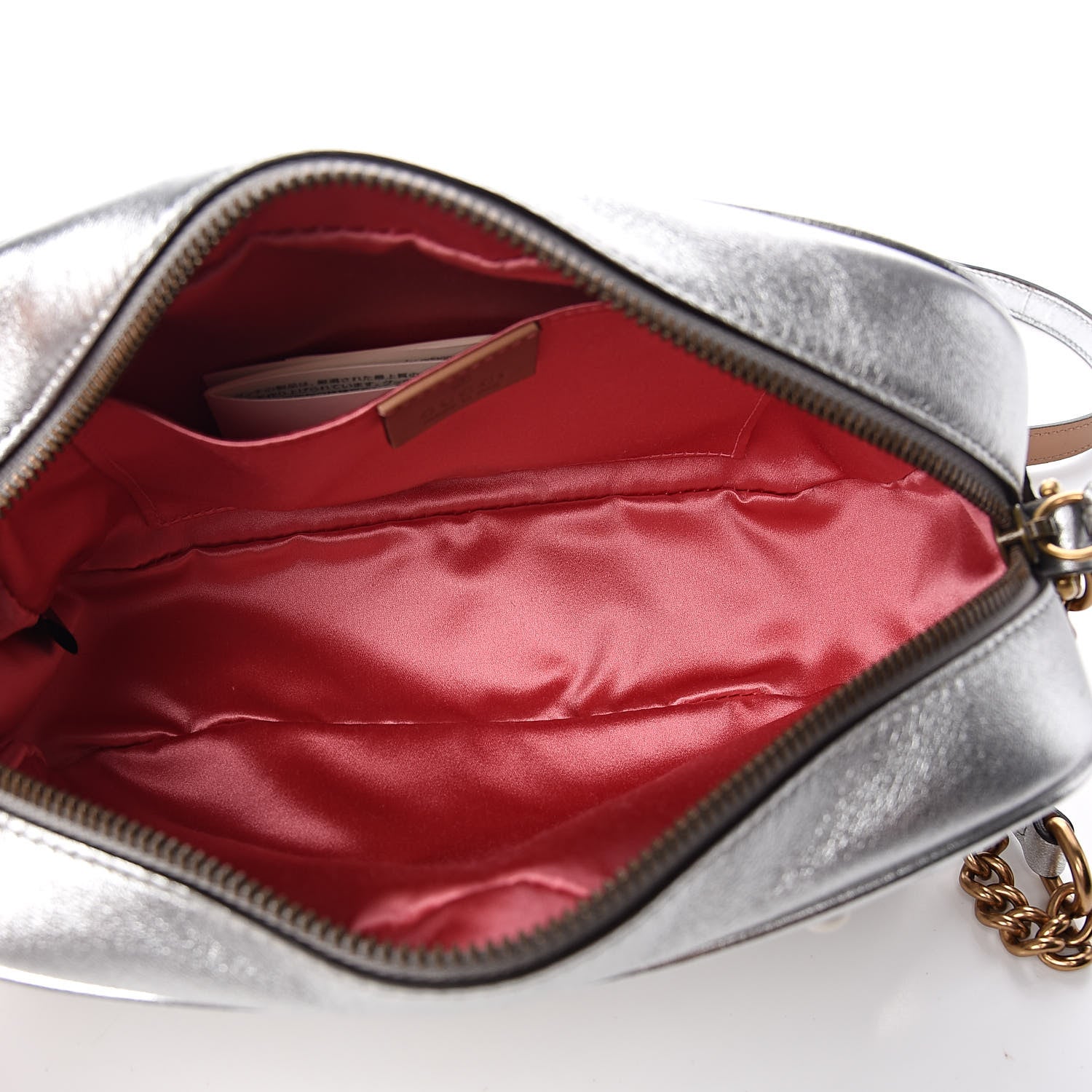 Gucci Metallic Calfskin Matelasse Studded Small Pearly GG Marmont Chain Shoulder Bag Silver 5 of 11