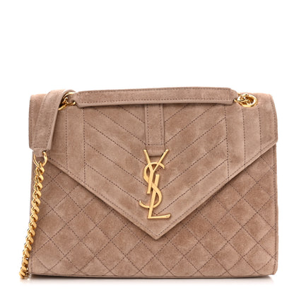 Saint Laurent Suede Mixed Matelasse Triquilt Medium Monogram Envelope Satchel Rosy Sand 1 of 9