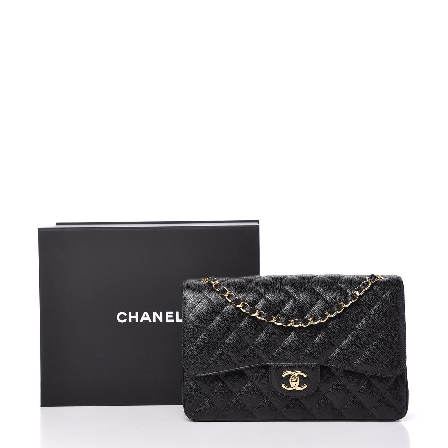 Caviar Quilted Jumbo Double Flap Black