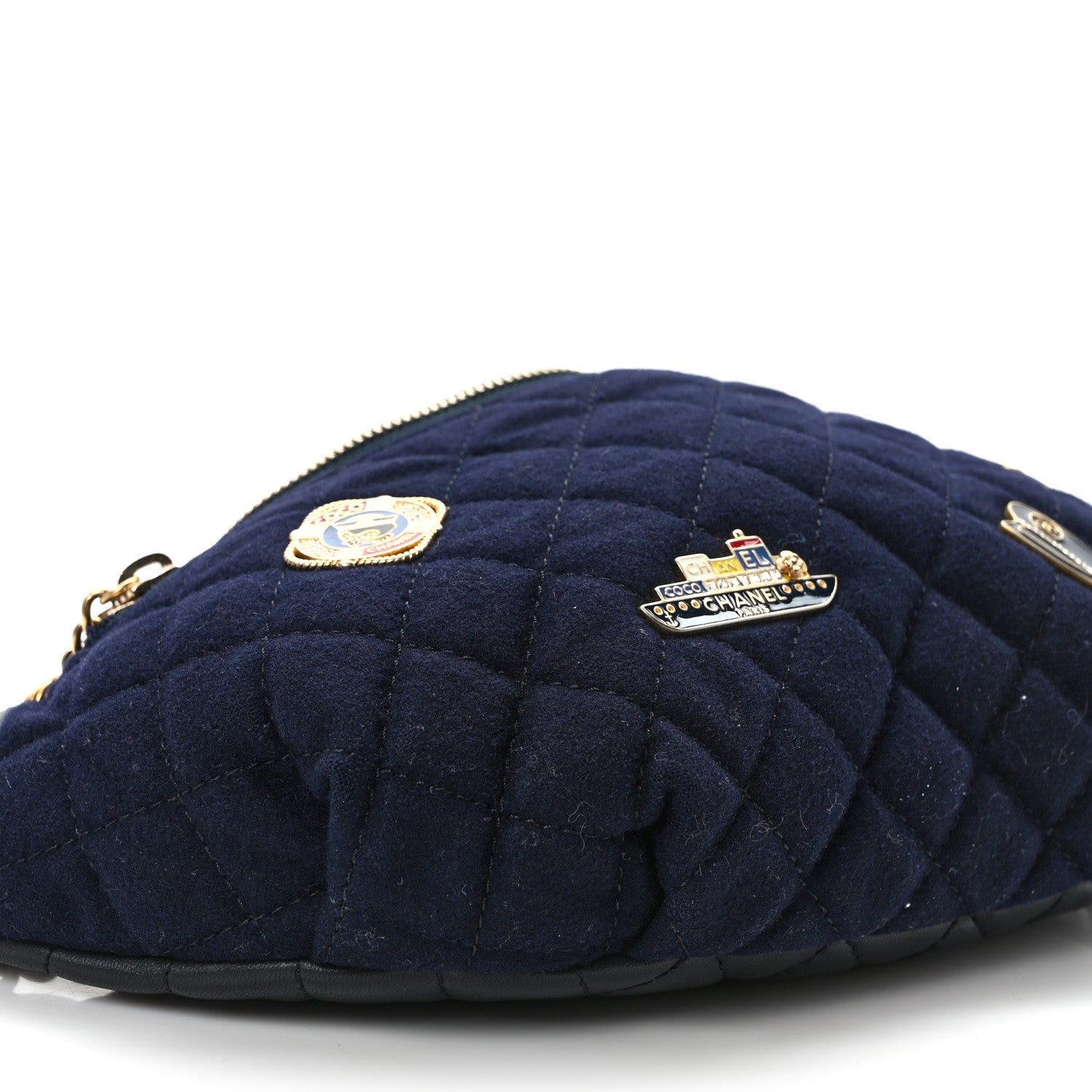 Chanel Wool Lambskin Quilted Paris Hamburg Charms Waist Bag Dark Navy 8 of 9