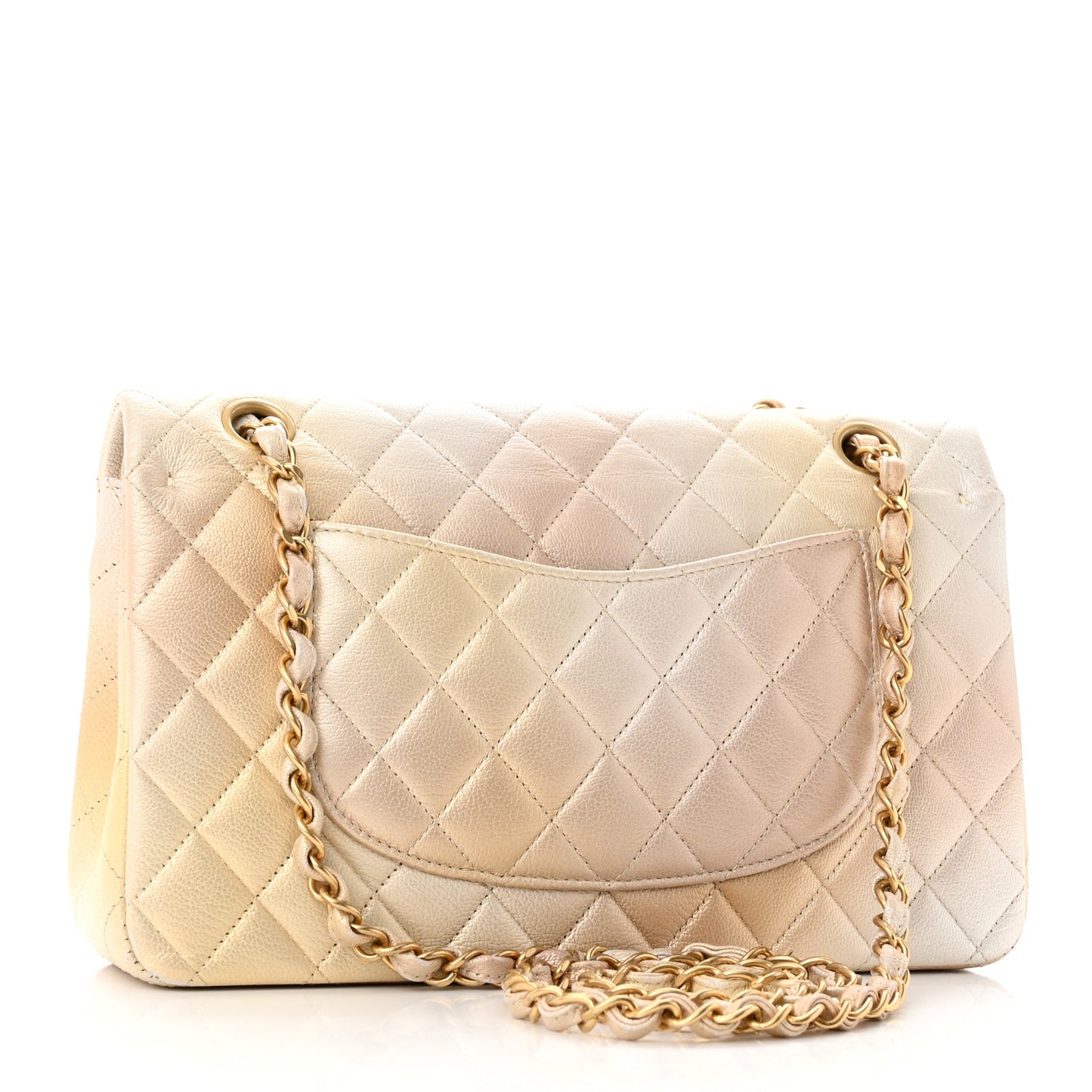 Metallic Goatskin Quilted Ombre Medium Double Flap Gold