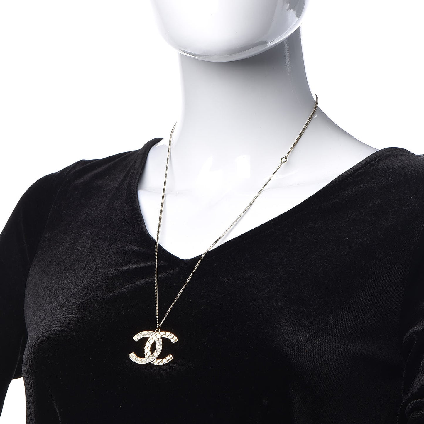 Baguette Crystal Quilted CC Pendant Necklace Gold