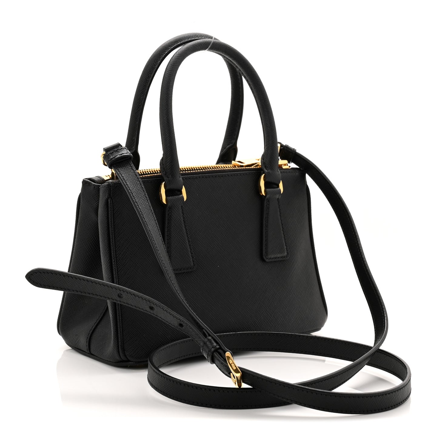 Saffiano Lux Mini Galleria Double Zip Tote Black