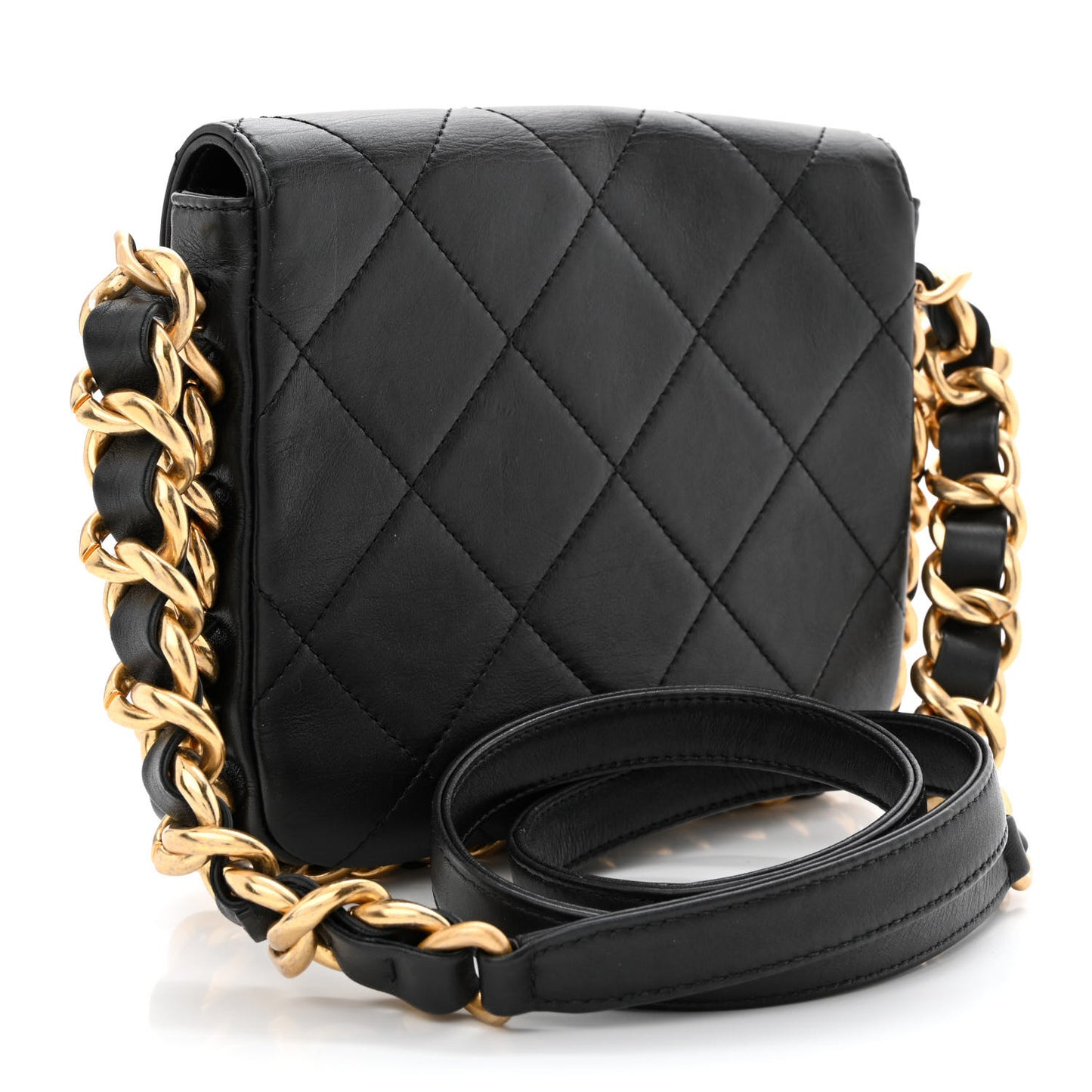 Calfskin Quilted Small Framing Chain Bag Black