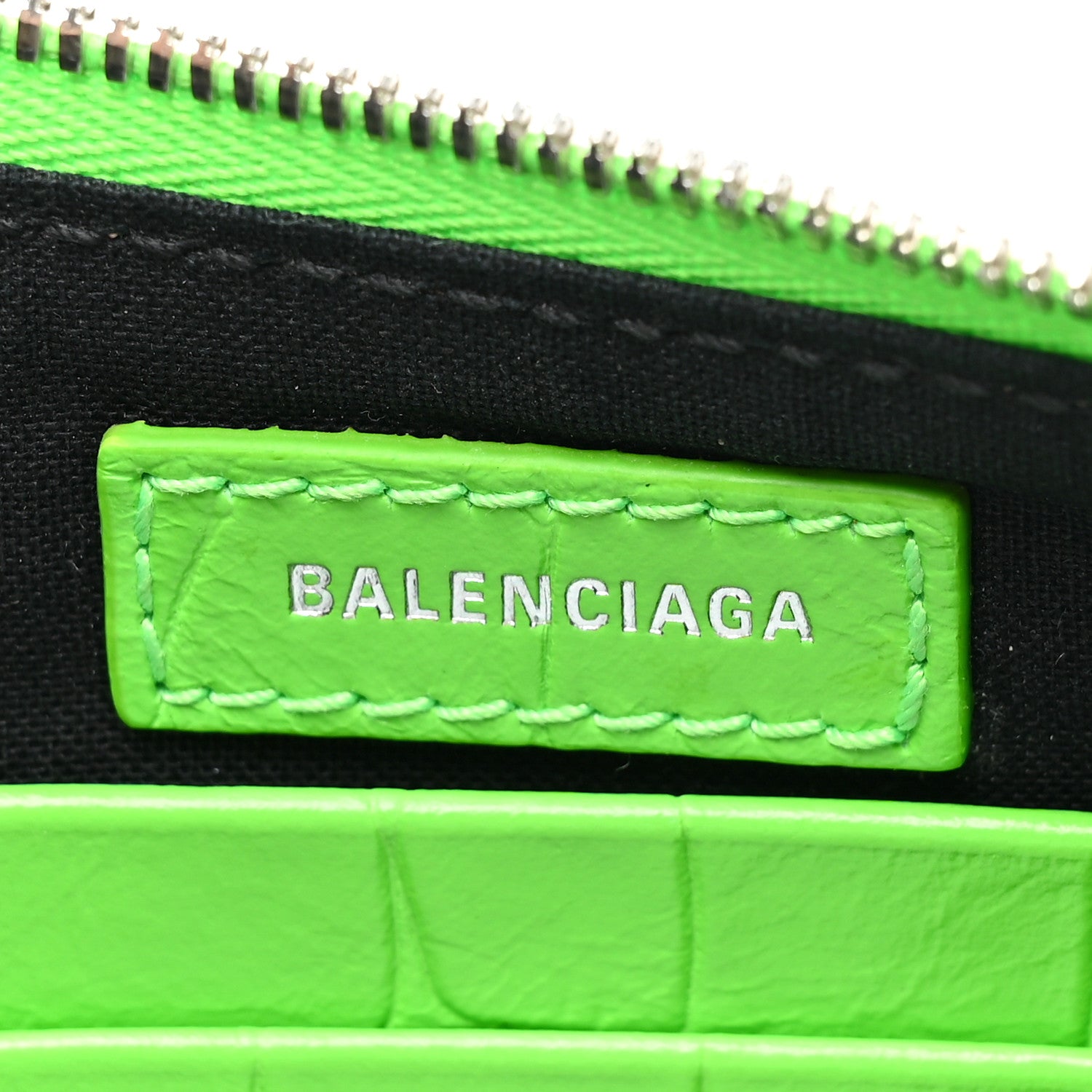 Balenciaga Extra Supple Calfskin Crocodile Embossed Le Cagole Mini Purse With Chain Acid Green 6 of 12