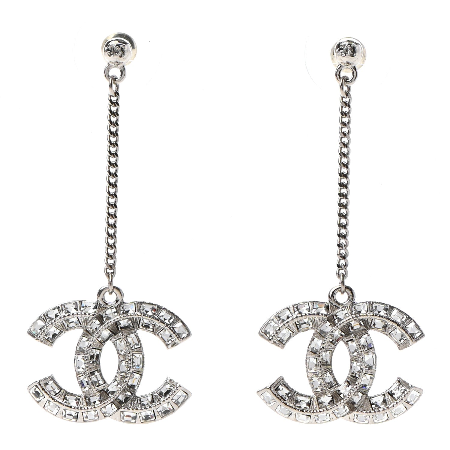 Chanel Baguette Crystal CC Drop Earrings Silver 1 of 5