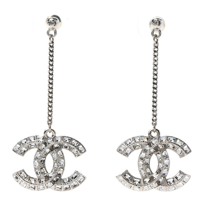 Chanel Baguette Crystal CC Drop Earrings Silver 1 of 5