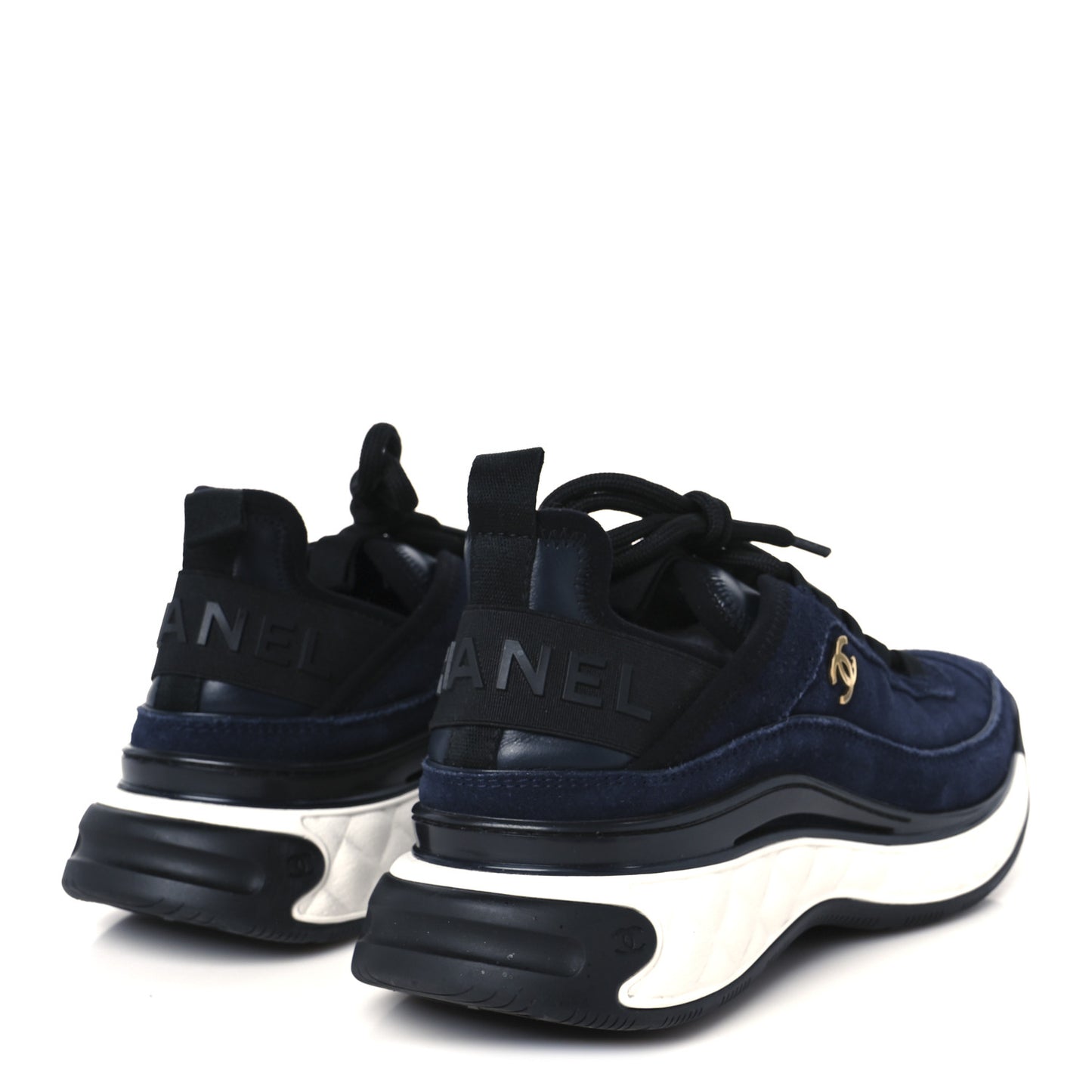Suede Calfskin Nylon Grosgrain CC Sneakers 38  Navy Blue