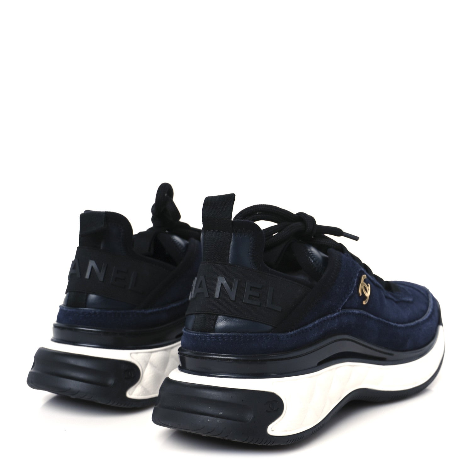 Chanel Suede Calfskin Nylon Grosgrain CC Sneakers 38  Navy Blue 5 of 9