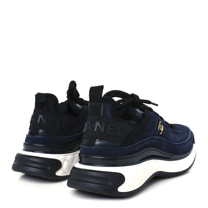 Chanel Suede Calfskin Nylon Grosgrain CC Sneakers 38  Navy Blue 5 of 9