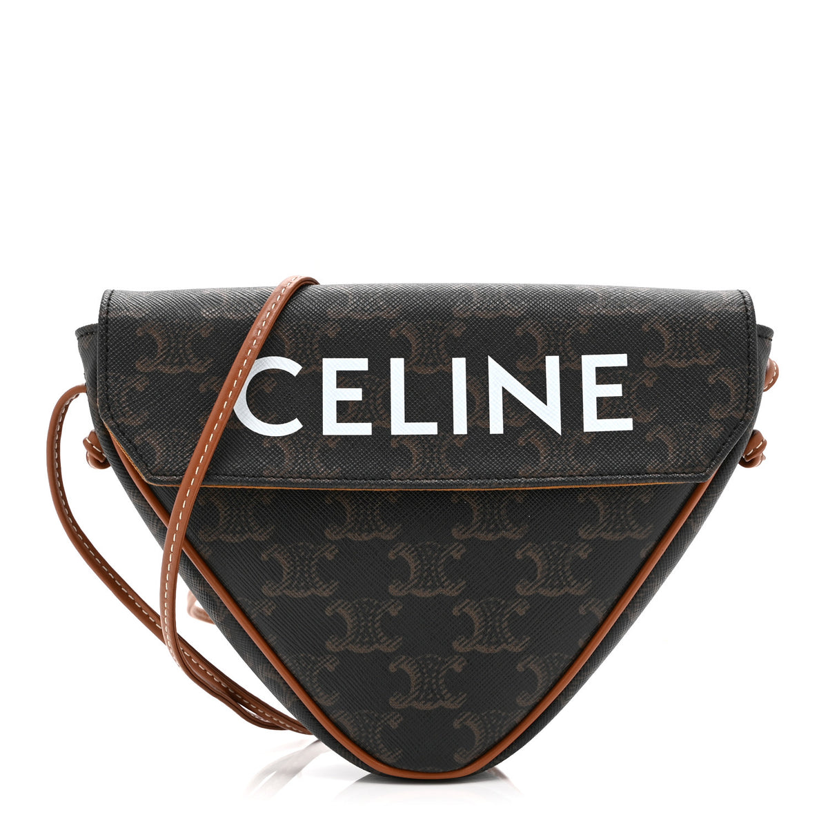 Celine Triomphe Canvas Triangle Crossbody Bag Tan 1 of 10