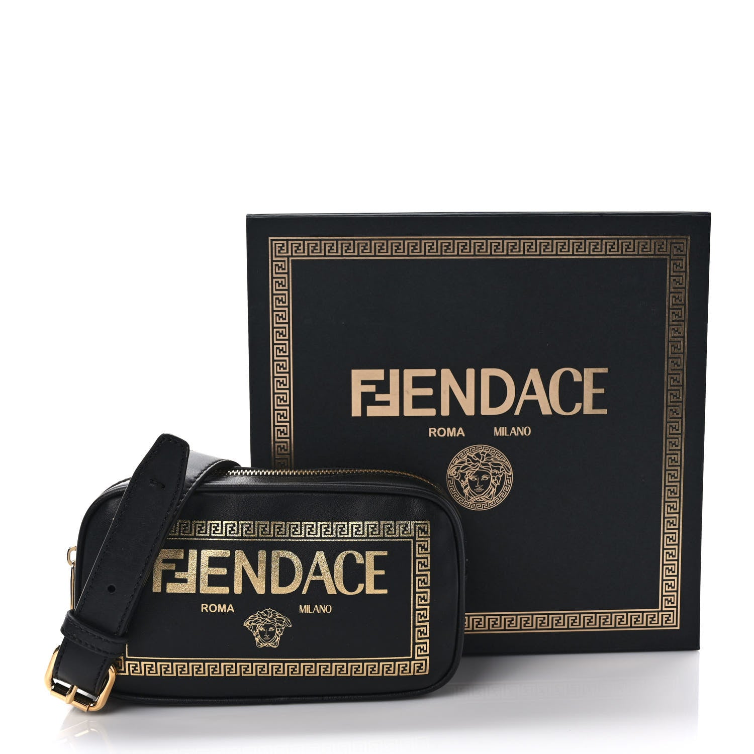 Fendi X VERSACE Vitello Cover Fendace Medusa Small Camera Case Black Gold 9 of 9