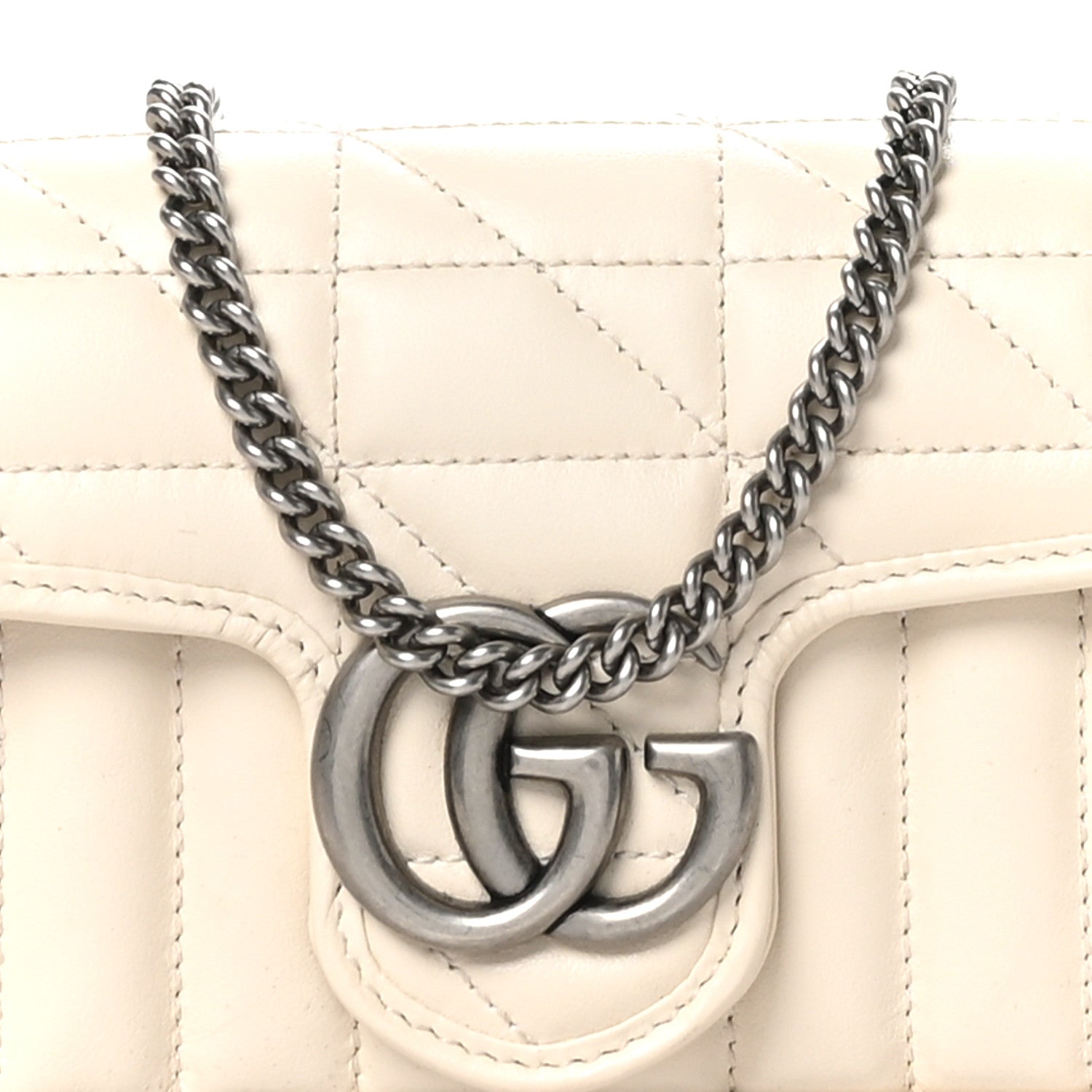 Gucci Calfskin Matelasse Aria Super Mini GG Marmont Shoulder Bag Mystic White 8 of 10