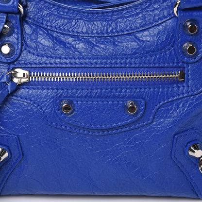 Balenciaga Agneau Classic Silver Hardware Mini City Logo Strap Bleu Electric Black 10 of 10