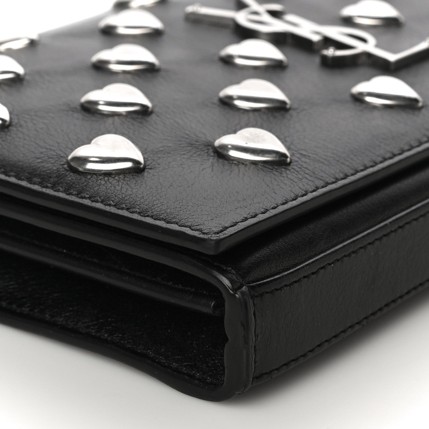 Saint Laurent Calfskin Heart Studded Monogram Chain Wallet Black 9 of 17