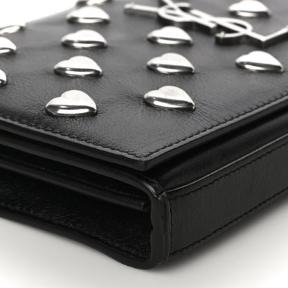 Saint Laurent Calfskin Heart Studded Monogram Chain Wallet Black 9 of 17