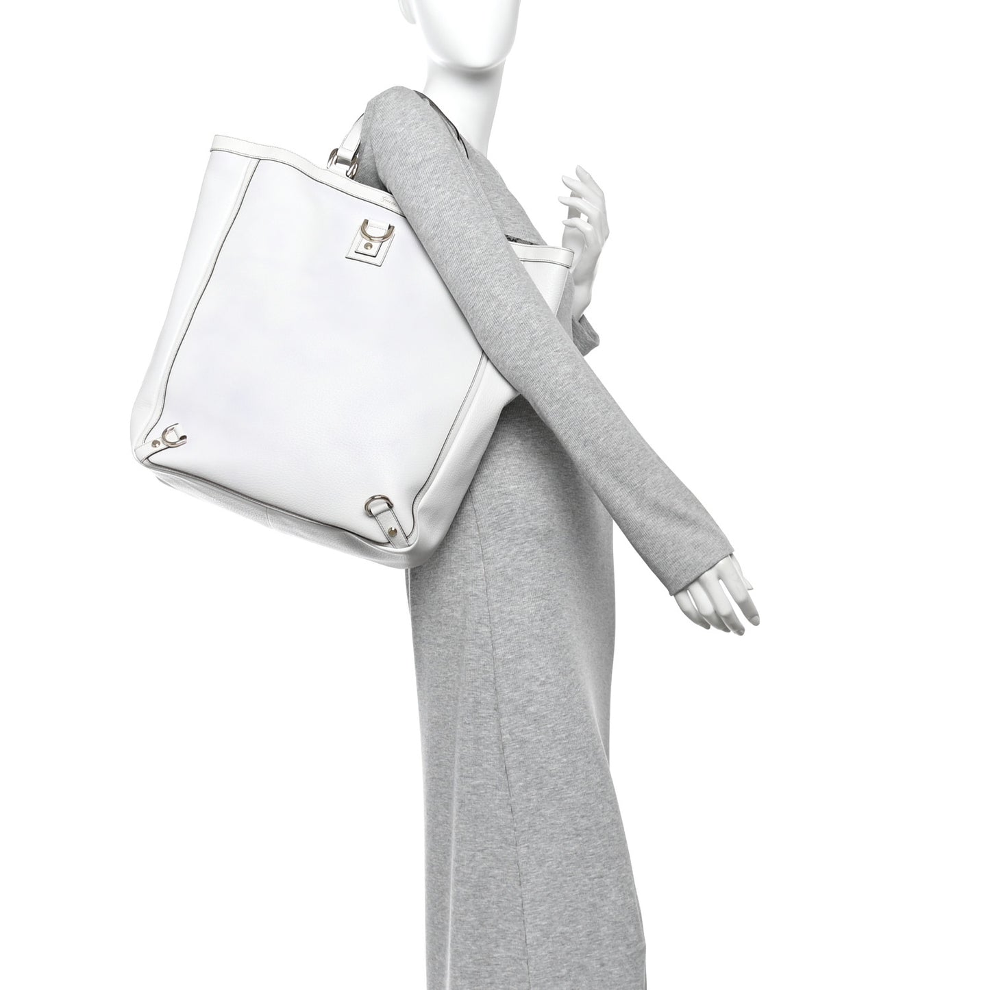 Textured Calfskin Abbey Tote  White