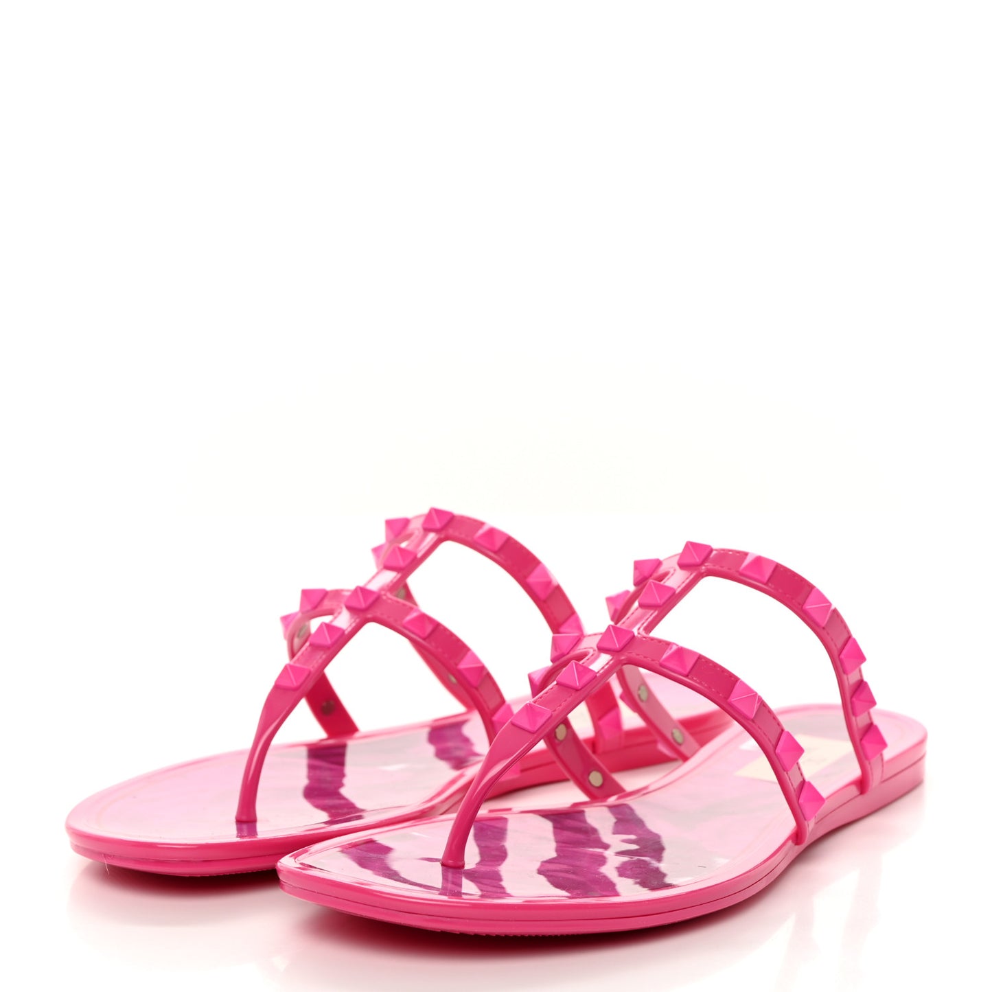 PVC Jelly Rockstud Caged Flat Thong Sandals 39 Pink PP