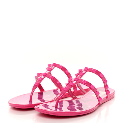 Valentino Garavani PVC Jelly Rockstud Caged Flat Thong Sandals 39 Pink PP 4 of 8