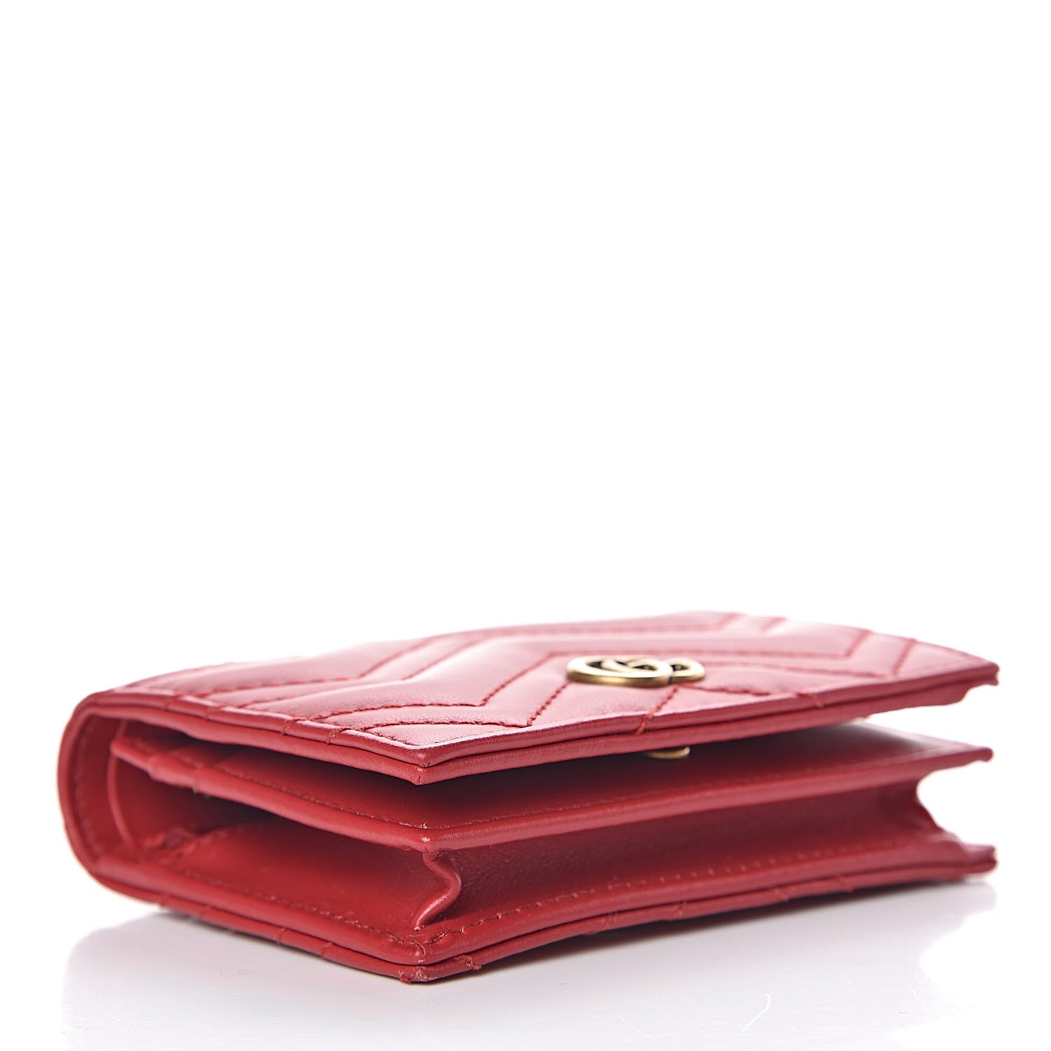 Gucci Calfskin Matelasse GG Marmont Card Case Wallet Hibiscus Red 4 of 8