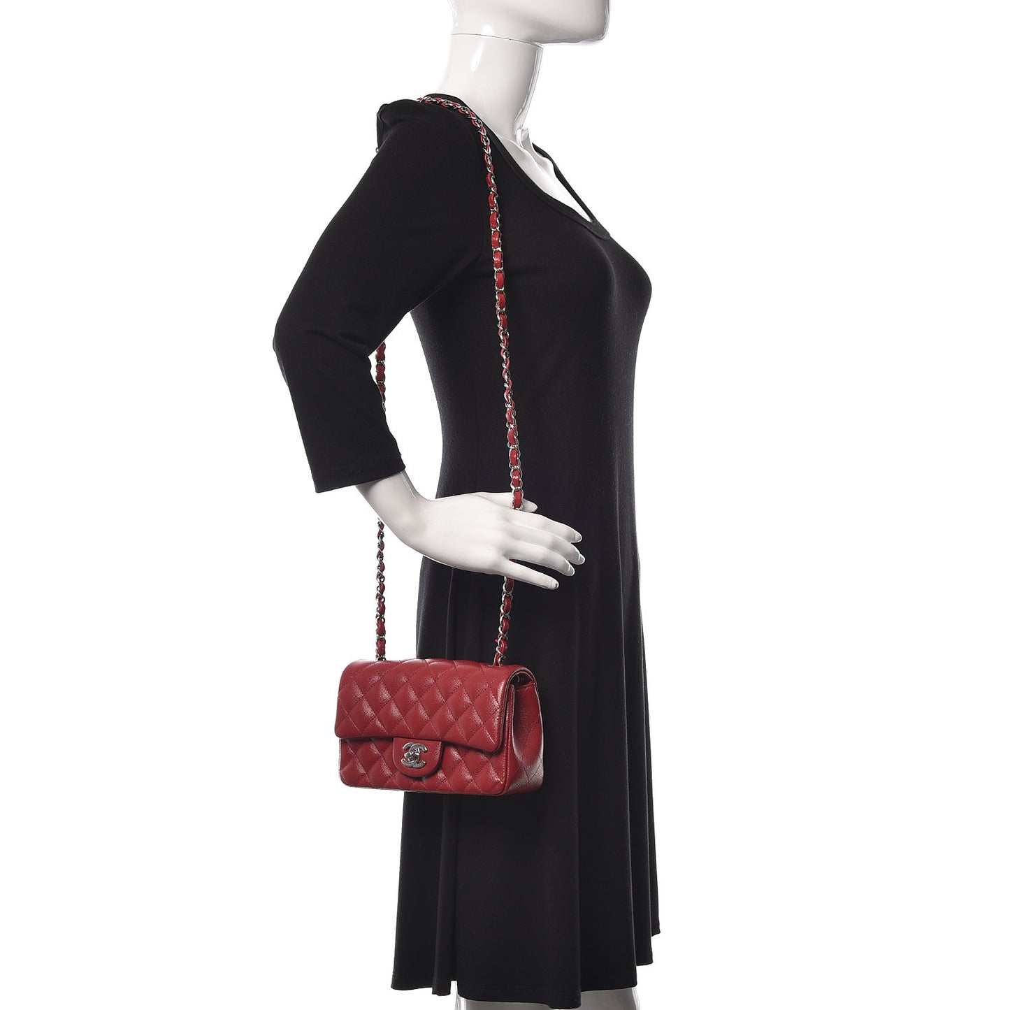 Caviar Quilted Mini Rectangular Flap Dark Red
