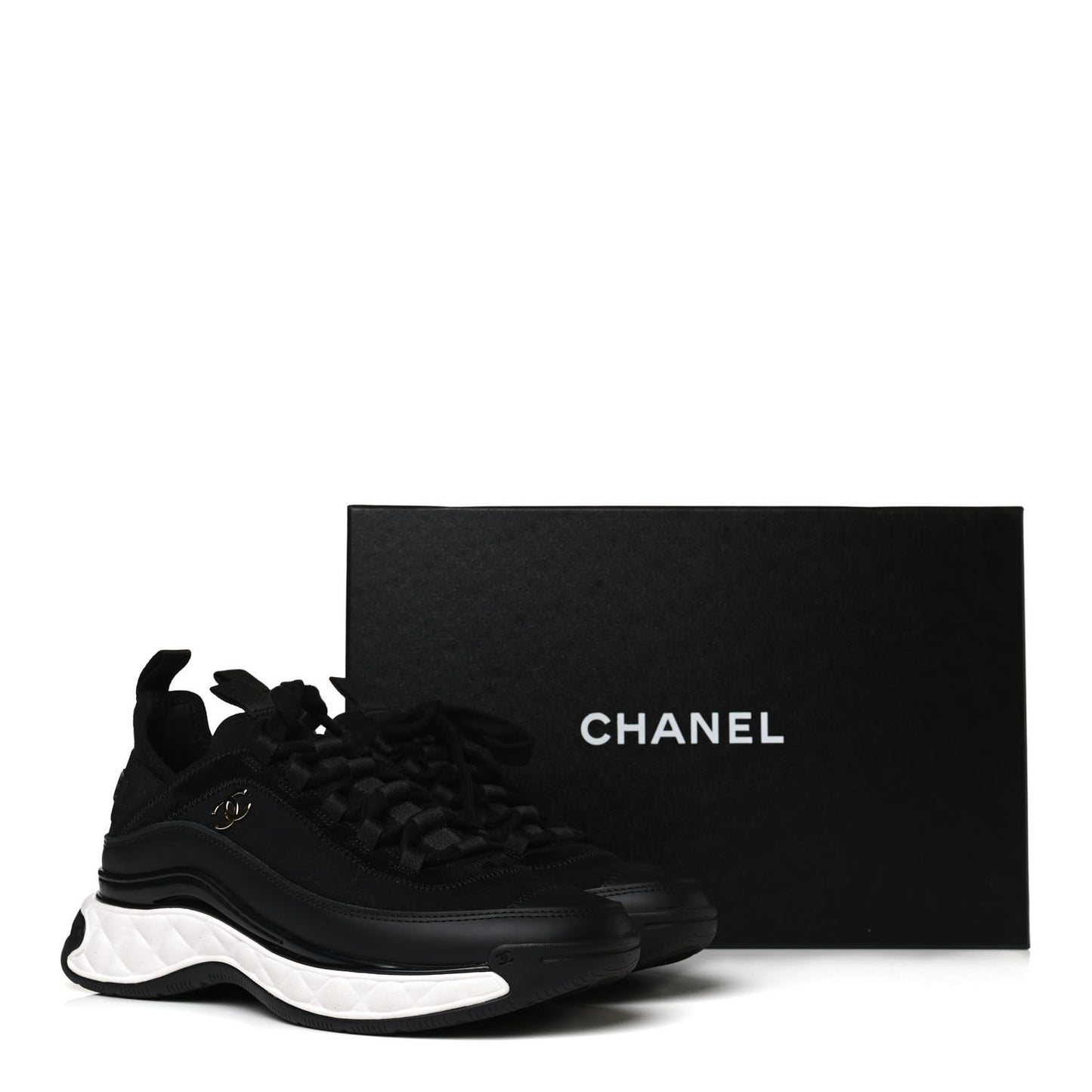 Velvet Calfskin Mixed Fibers CC Sneakers 37 Black