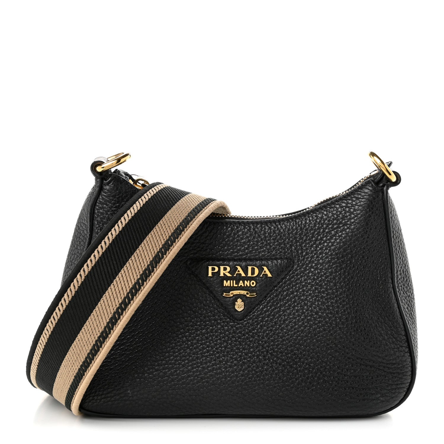 Prada Vitello Daino Soft Zippered Hobo Shoulder Bag Black 1 of 11