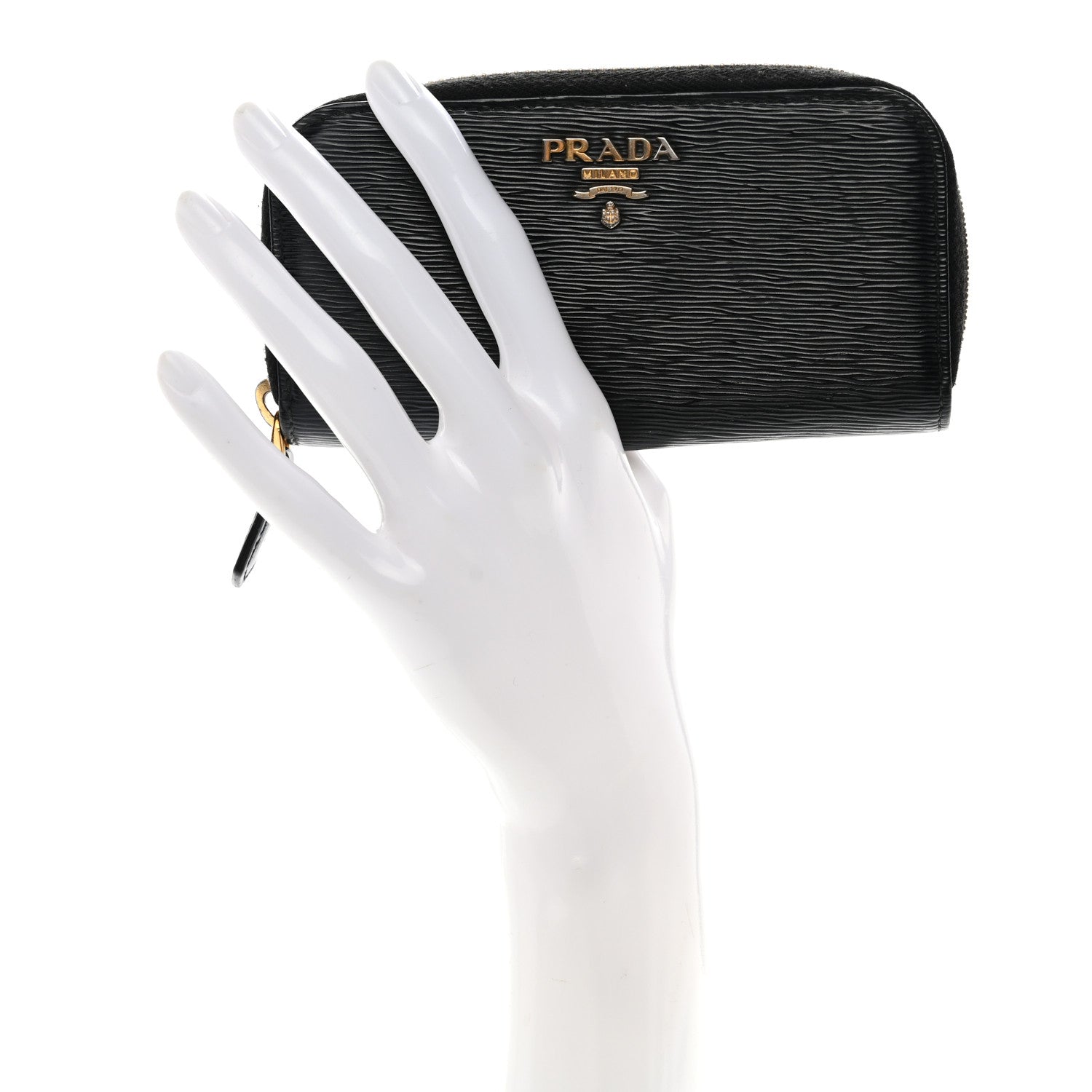 Prada Vitello Move Zip Around 6 Key Holder Black 1813351