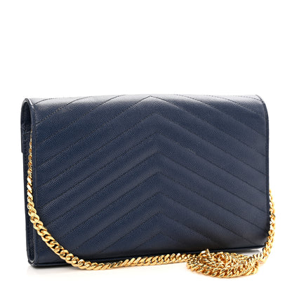 Saint Laurent Grain De Poudre Matelasse Chevron Monogram Chain Wallet 2 of 10