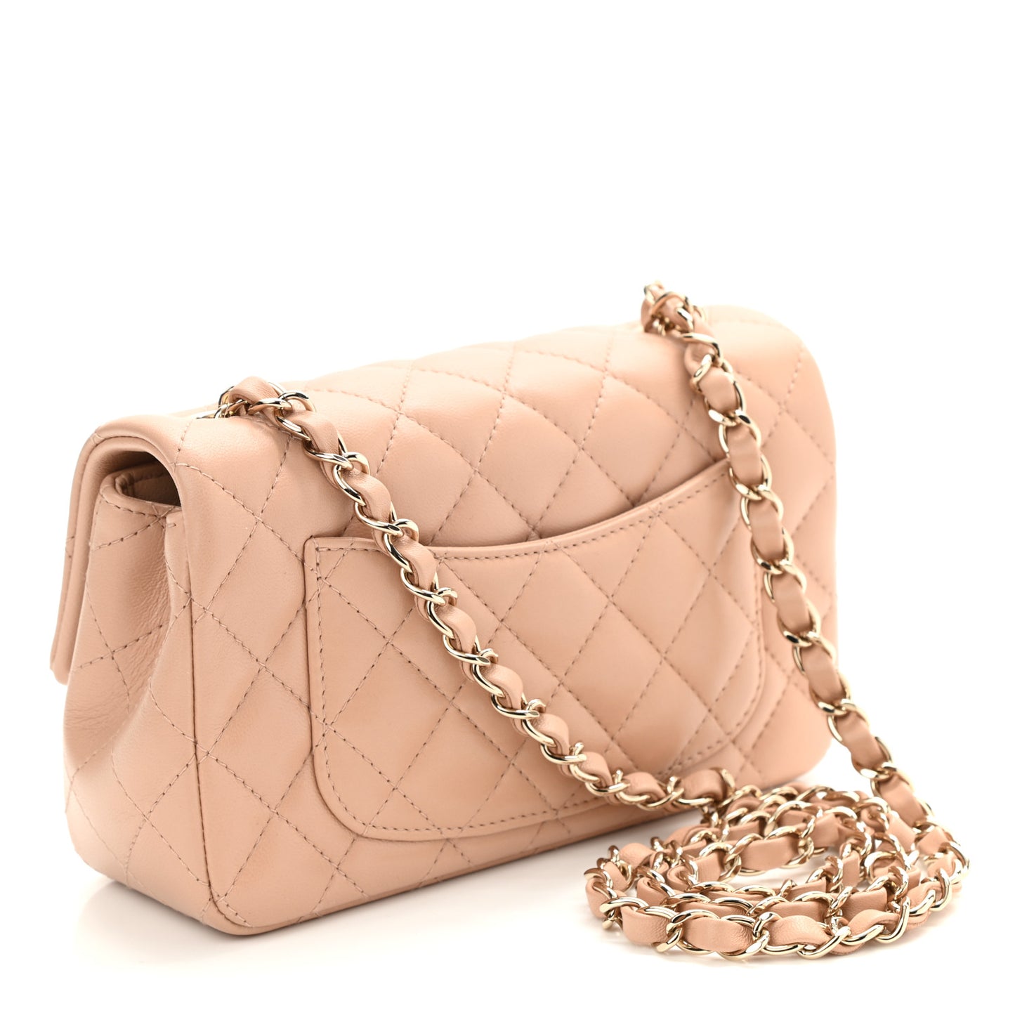 Lambskin Quilted Mini Rectangular Flap Beige