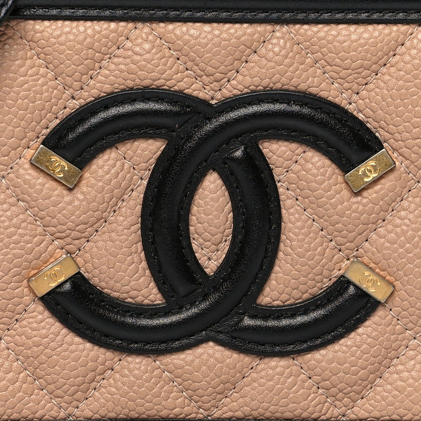 Caviar Quilted CC Filigree Vanity Clutch With Chain Beige Black