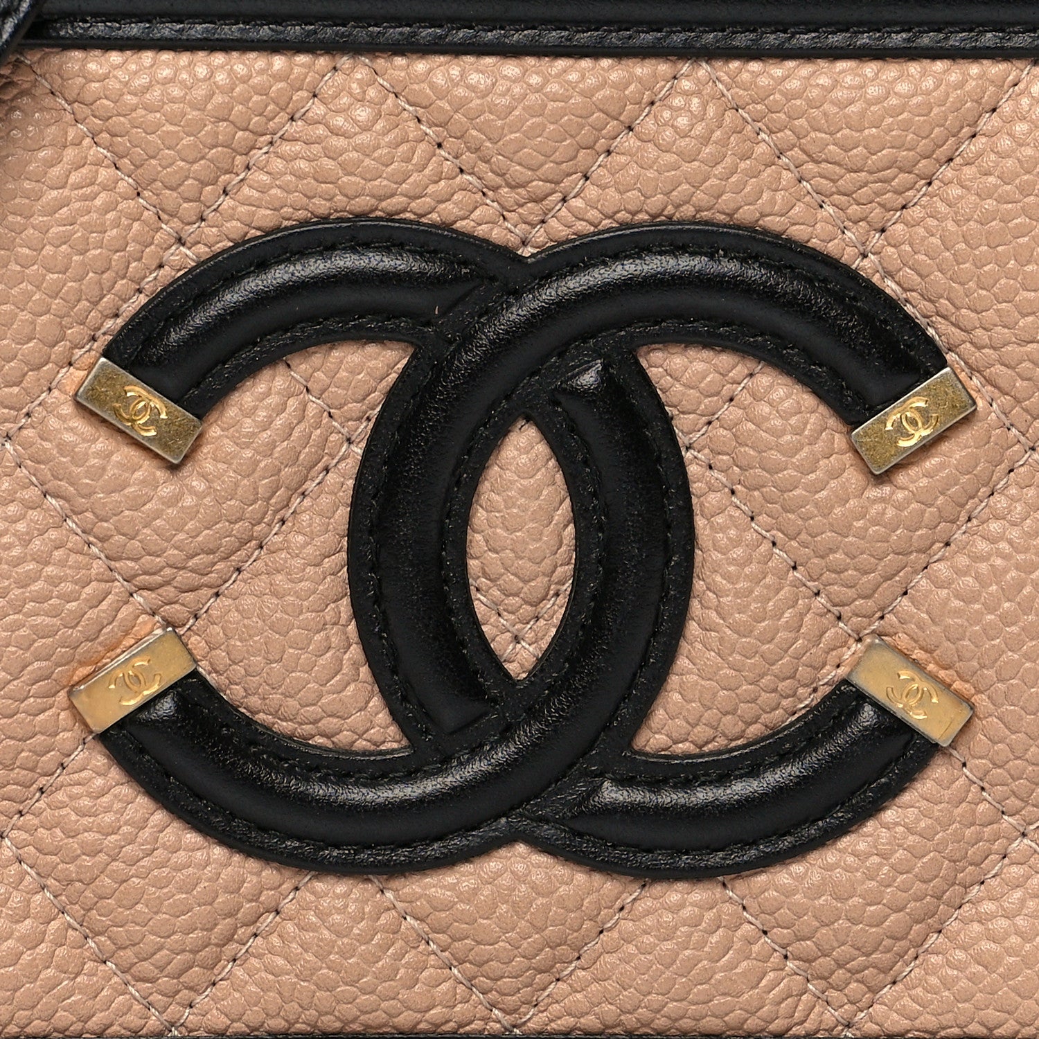 Chanel Caviar Quilted CC Filigree Vanity Clutch With Chain Beige Black 8 of 10