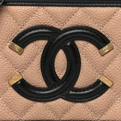 Chanel Caviar Quilted CC Filigree Vanity Clutch With Chain Beige Black 8 of 10