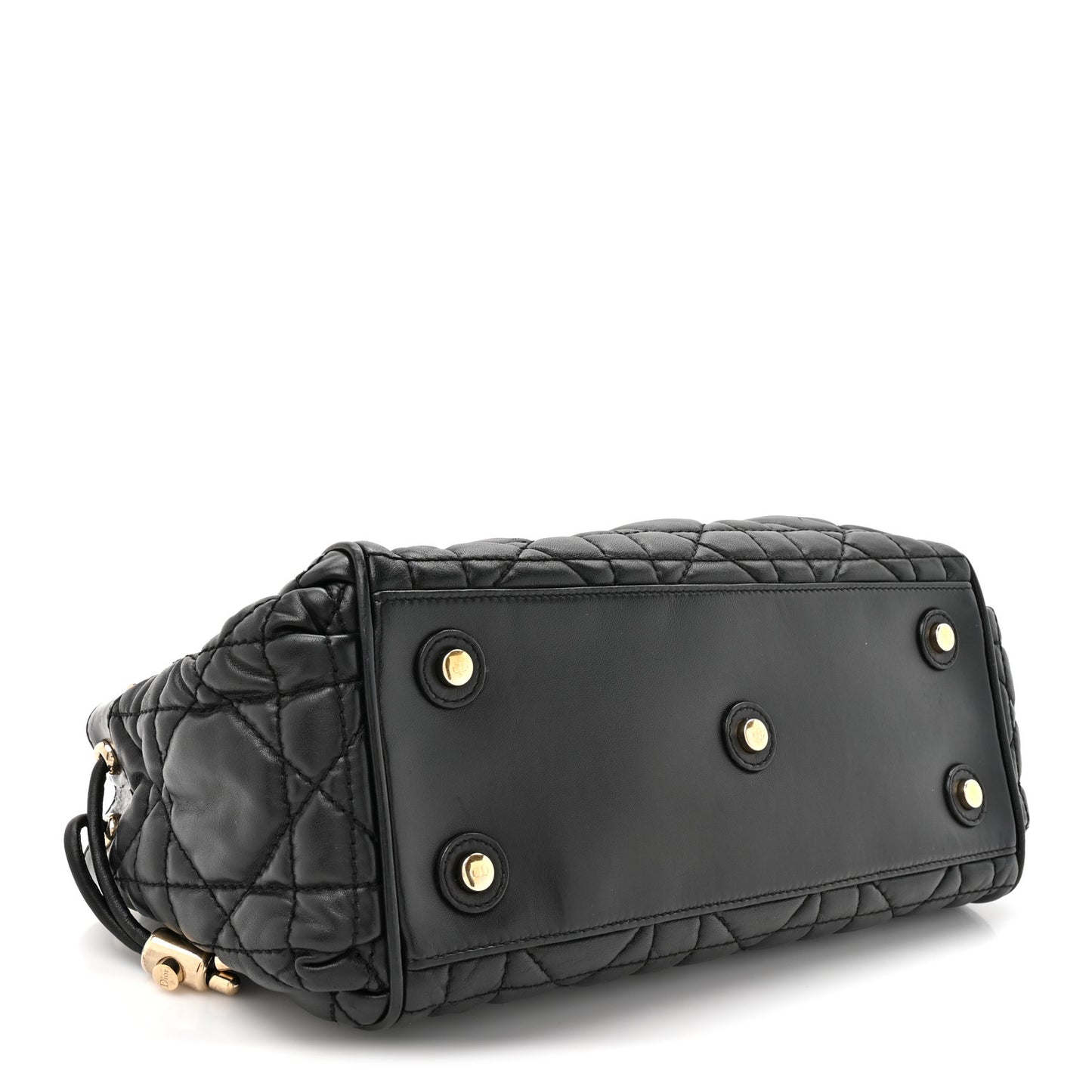 Lambskin Cannage Side Pocket Satchel Black