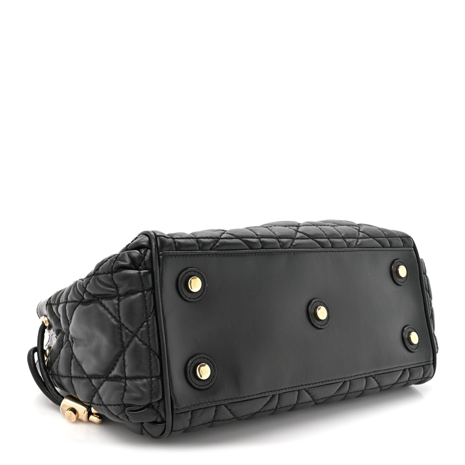 Christian Dior Lambskin Cannage Side Pocket Satchel Black 4 of 12